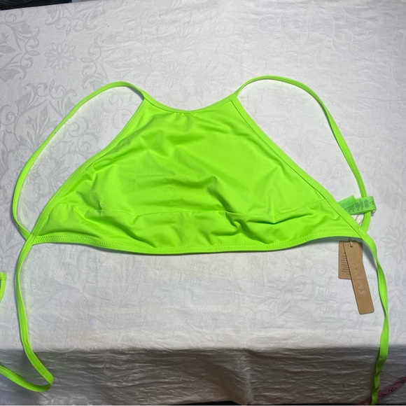 NWT SKIMS Recycled Swim Signature High Neck Top Neon Highlighter Green new tags - Picture 1 of 9